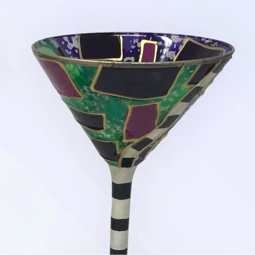 Festive 4 Martini Glasses Hand Painted  Colorful Avant Garde Art Deco 50s